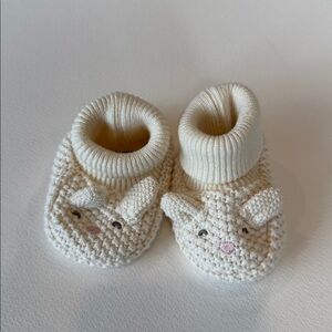 Cream Knitted Baby Booties with Bunny Design